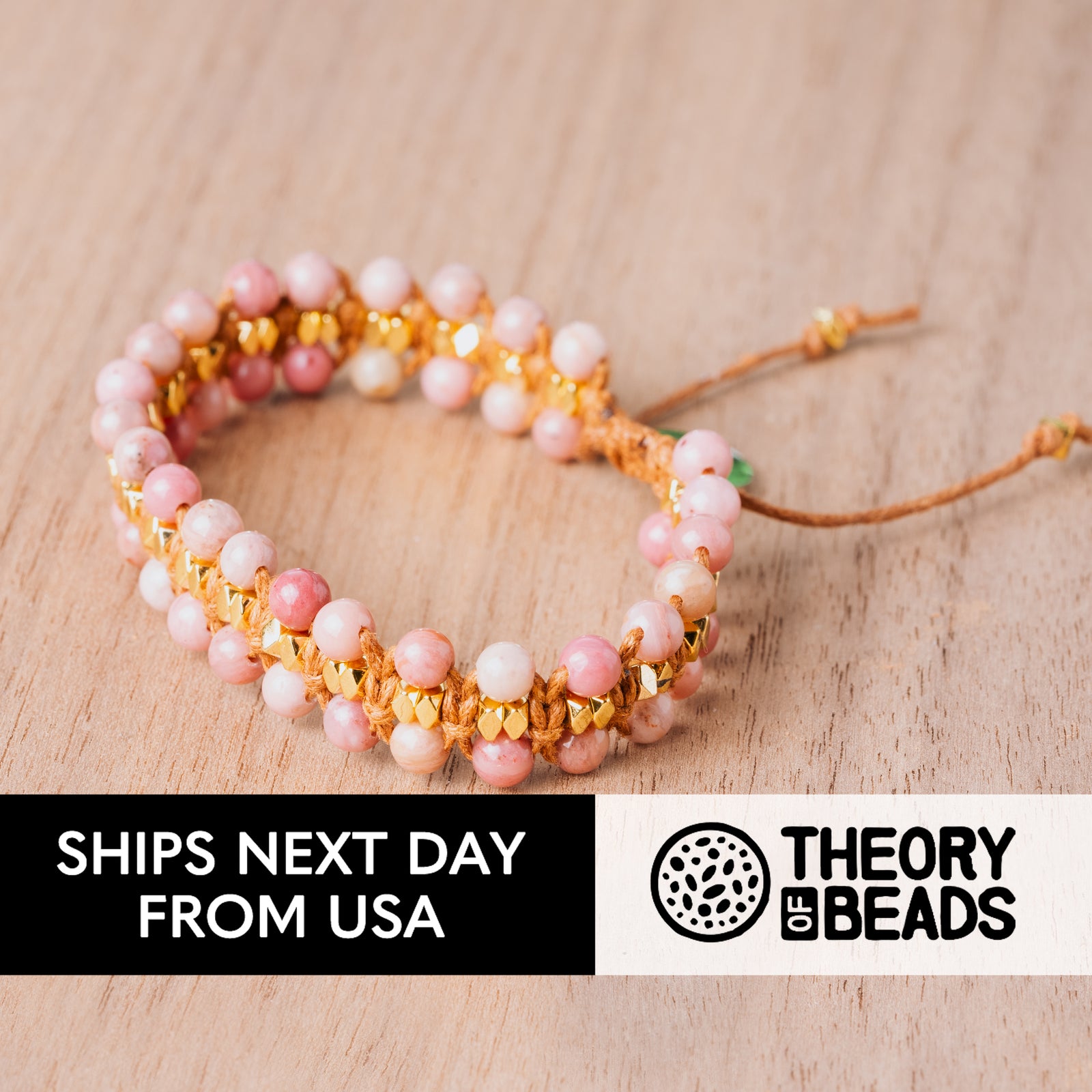 Pink and gold rhodonite stretch bracelet