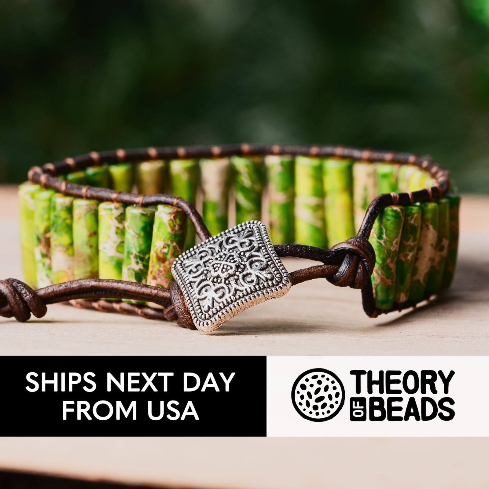 green and brown leather wrap bracelet