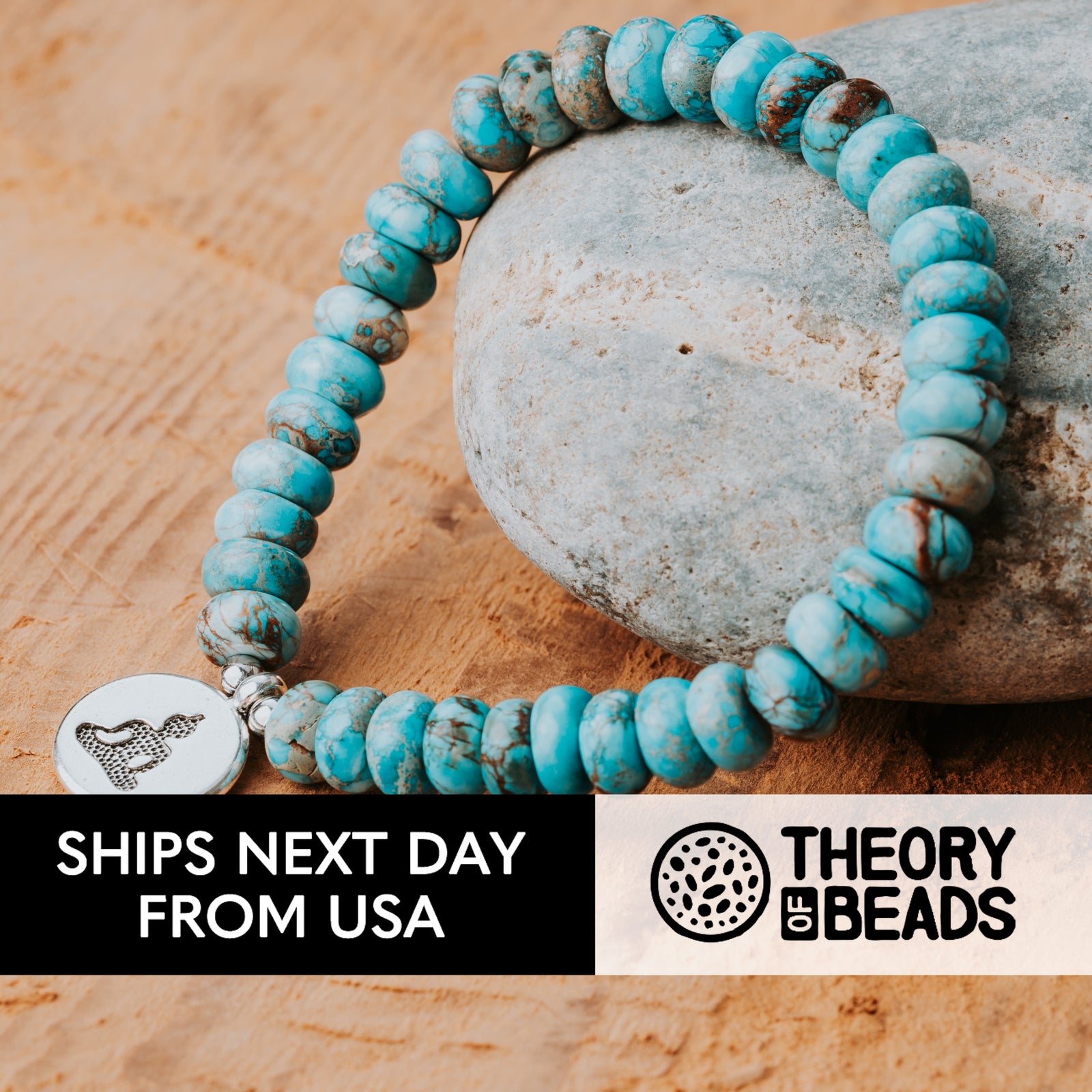 Blue and silver natural turquoise handmade stone bracelet