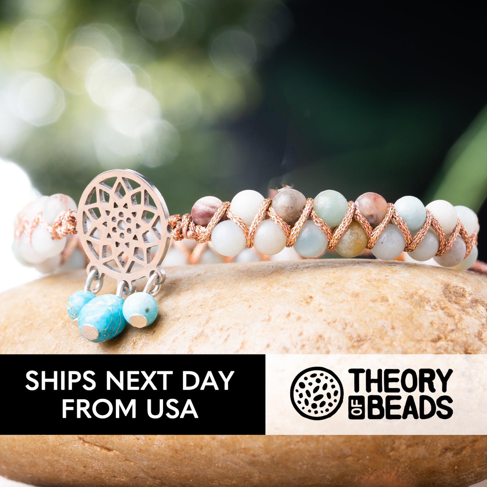 Natural amazonite braided stone bracelet