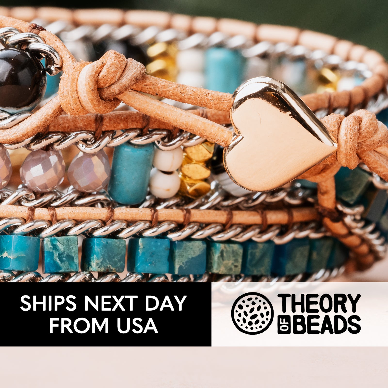 Blue and gold leather wrap bracelet with natural opal stone details