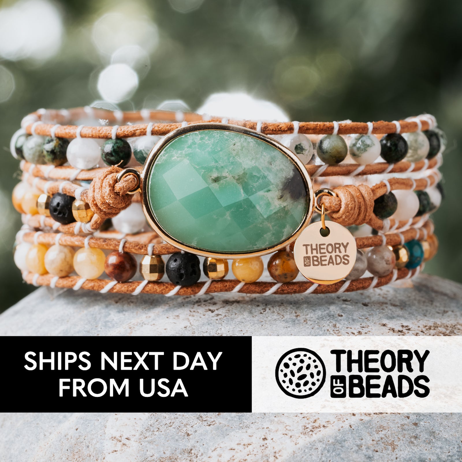 Handmade blue vitality stone three wrap bracelet