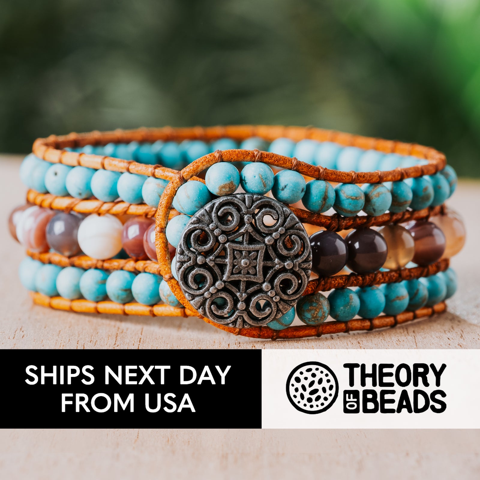 Protective natural stone bracelet with turquoise stone