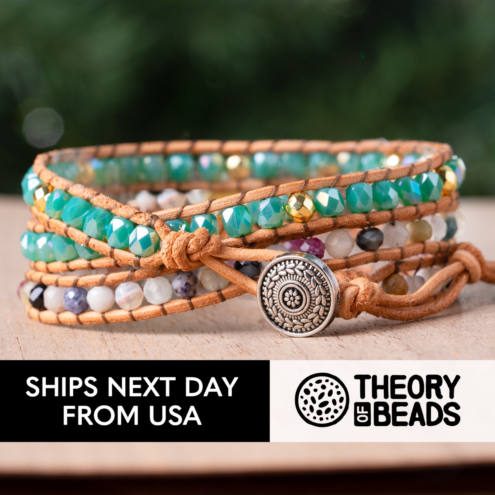 Blue and gold natural stone bracelet with natural hope stone in the middle