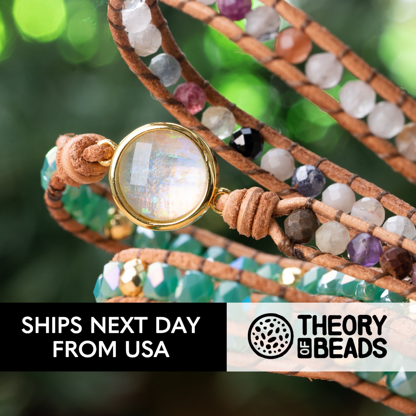 Natural opal stone bracelet with amazonite and quartz crystal beads