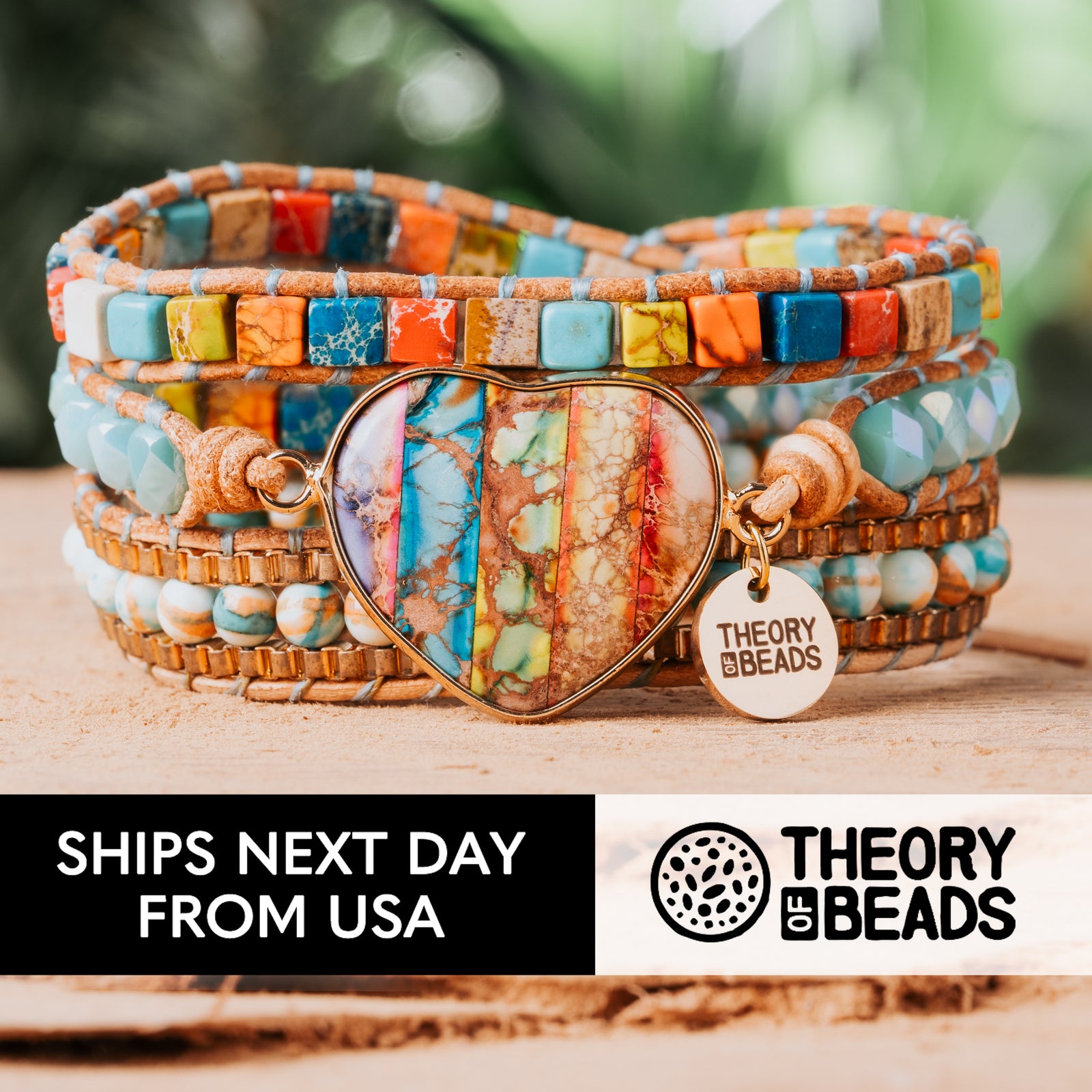 Jasper stone bracelet with heart center piece