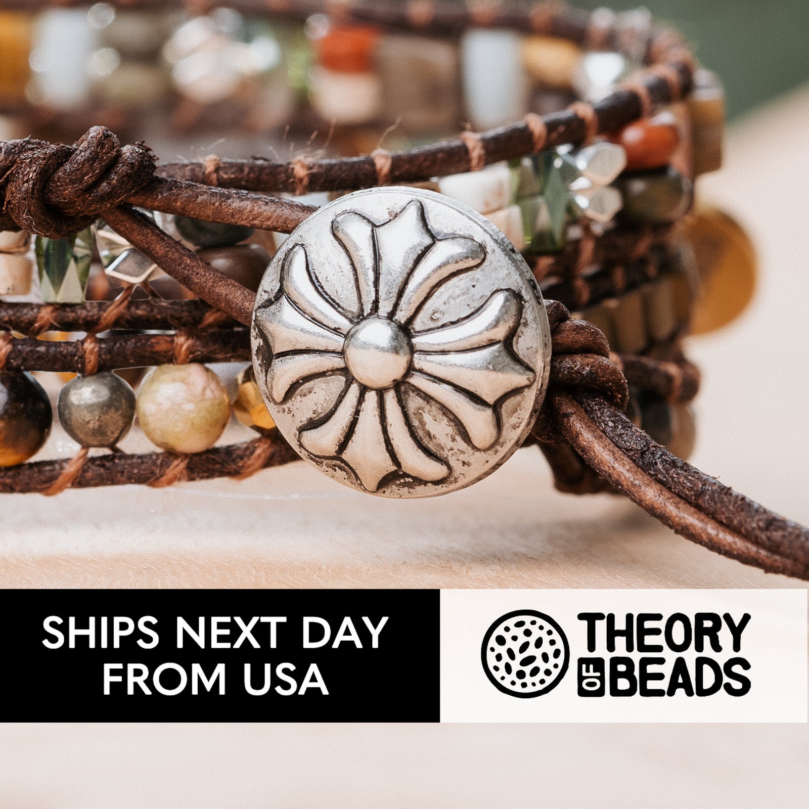 Natural three leather wrap bracelet with tiger's eye stone