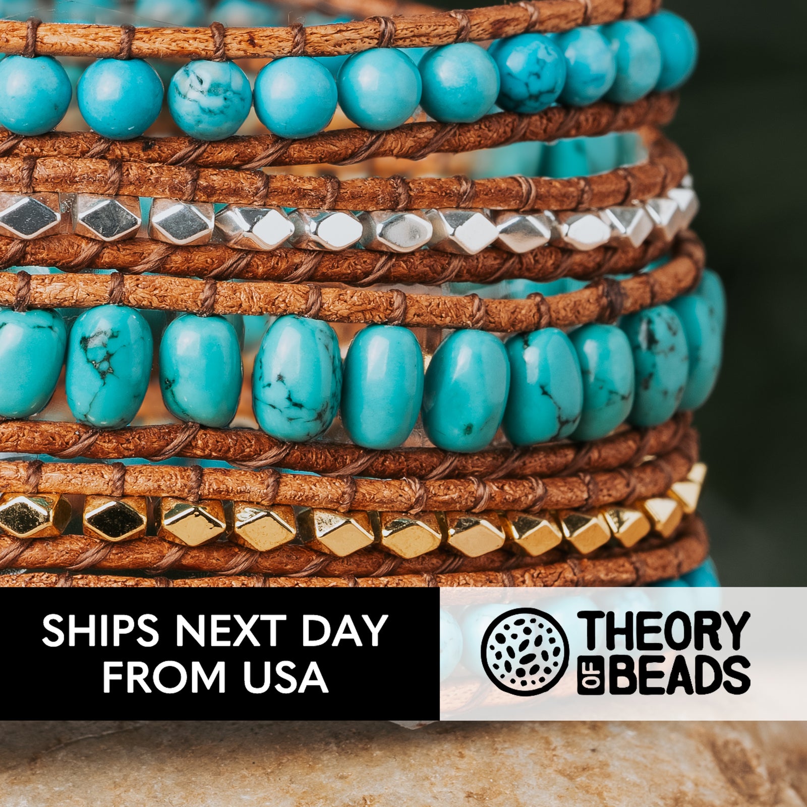 five leather wrap blue stone bracelet