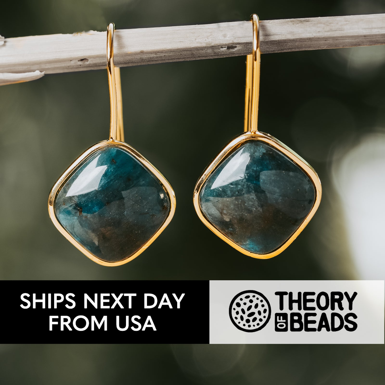 Dark Blue and Gold Geometric Apatite Stone Earrings For Her