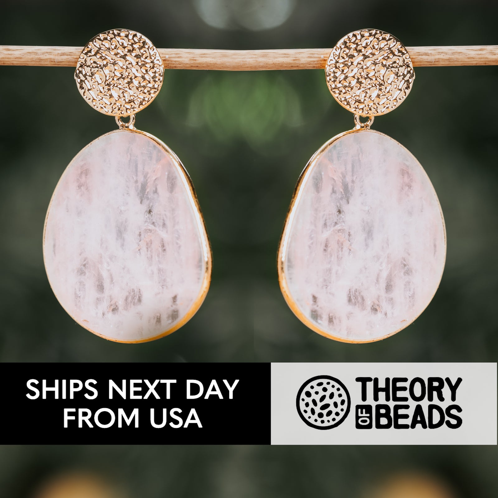 Handmade rose quartz gold earrings for her