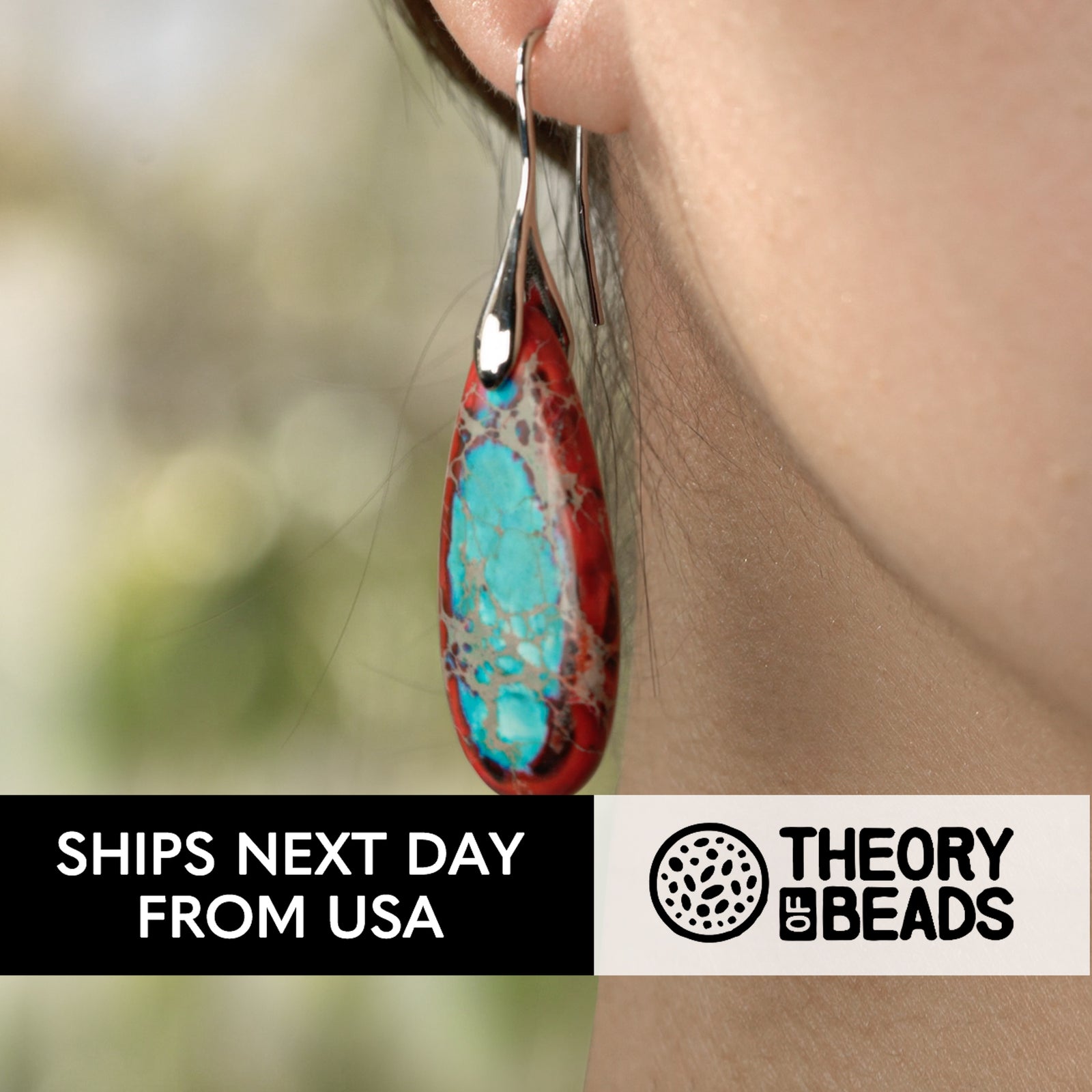 Theory of Beads Blue and Red Natural Stone Earrings For Her