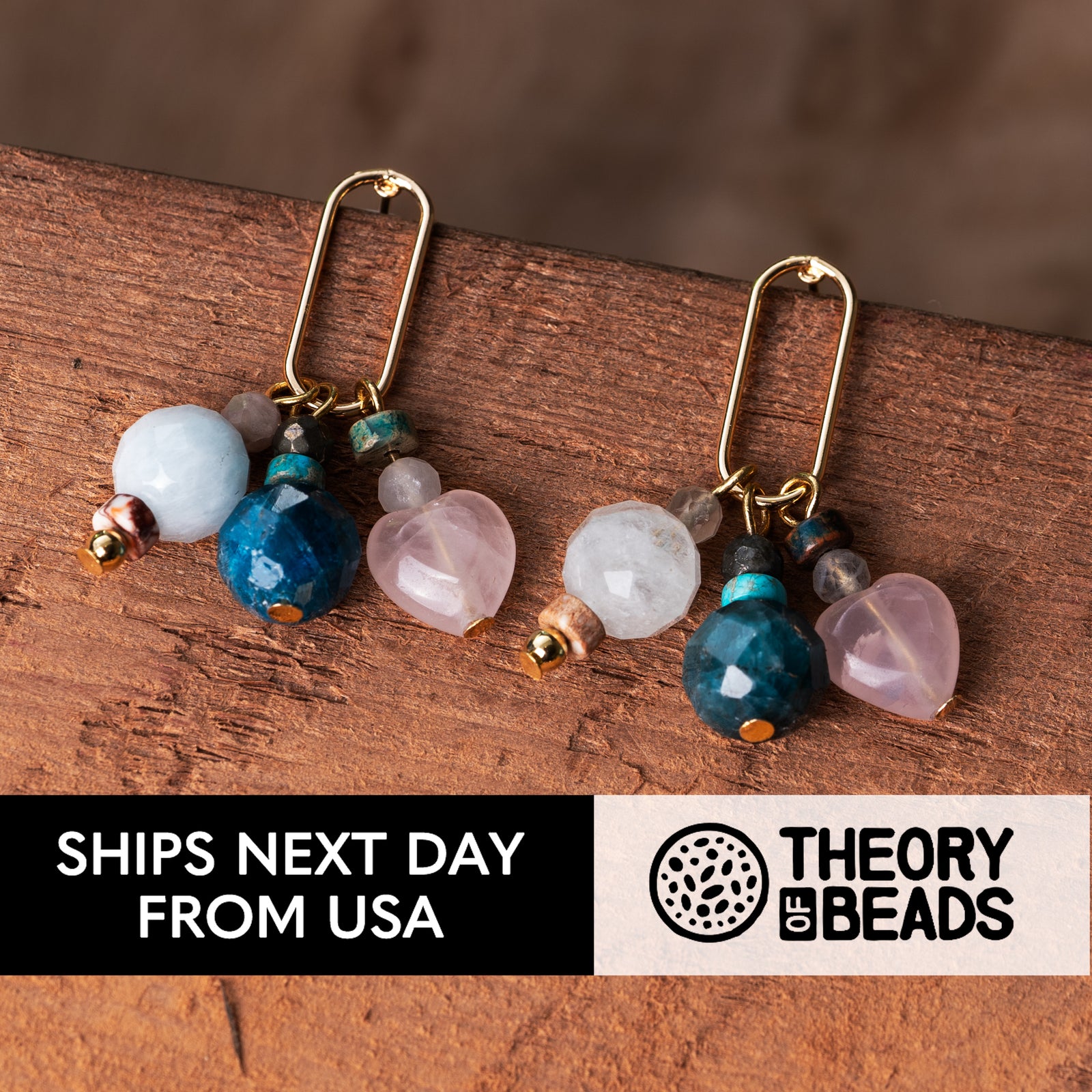 Handmade stone earrings with amazonite, apatite, and rose quartz natural stones