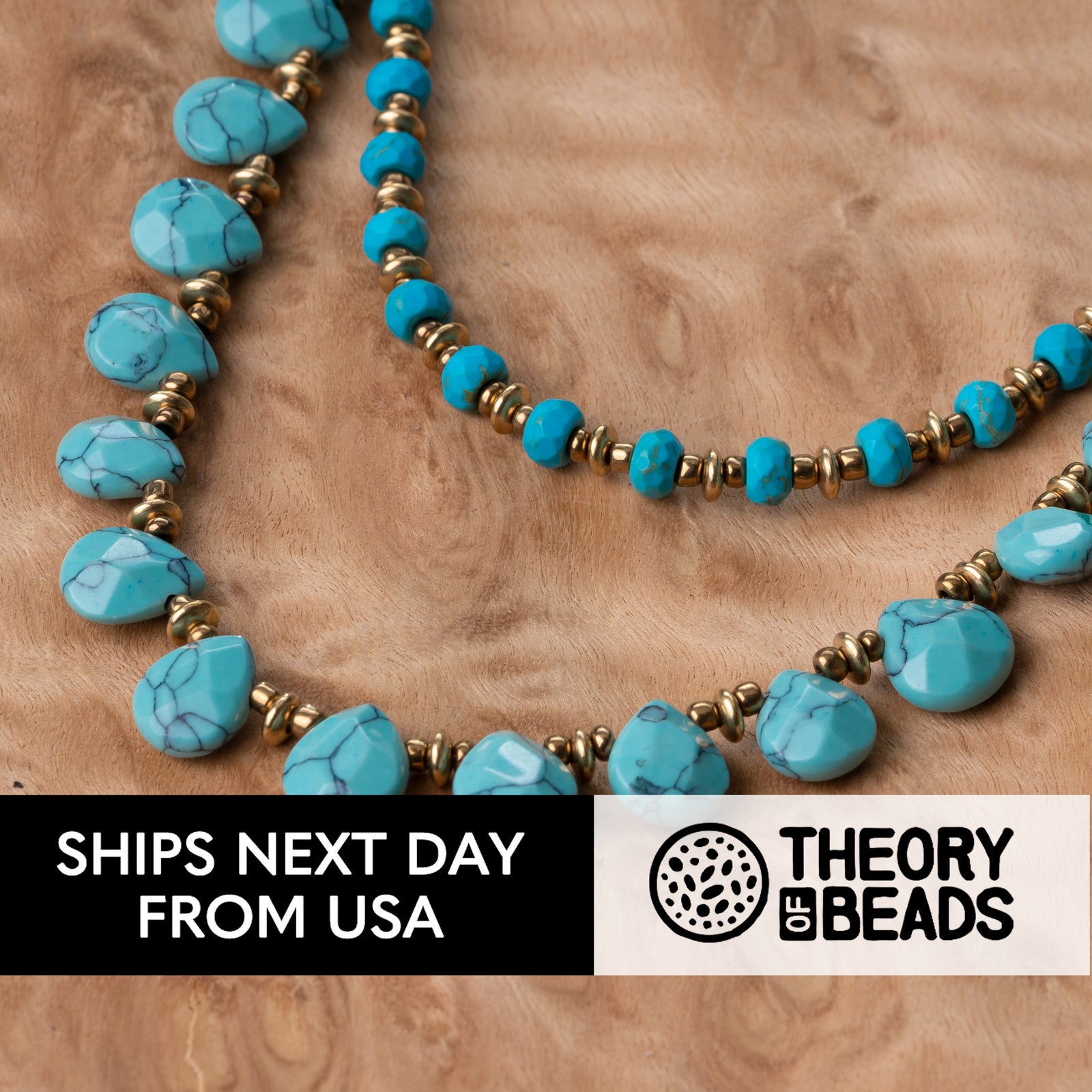 Blue and gold turquoise stone necklace