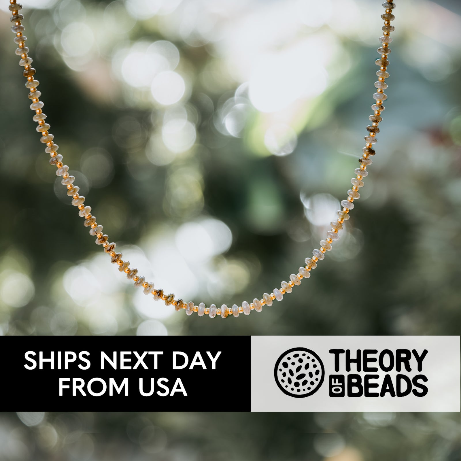 Grey and gold bead labradorite stone necklace for her handmade in California