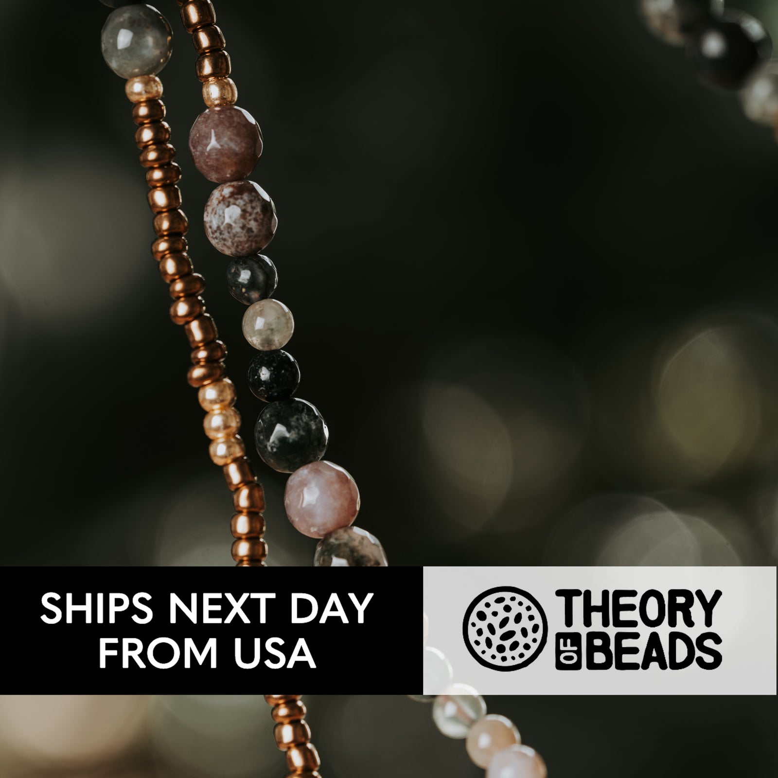 Handmade wrap around necklace with jasper and onyx stone