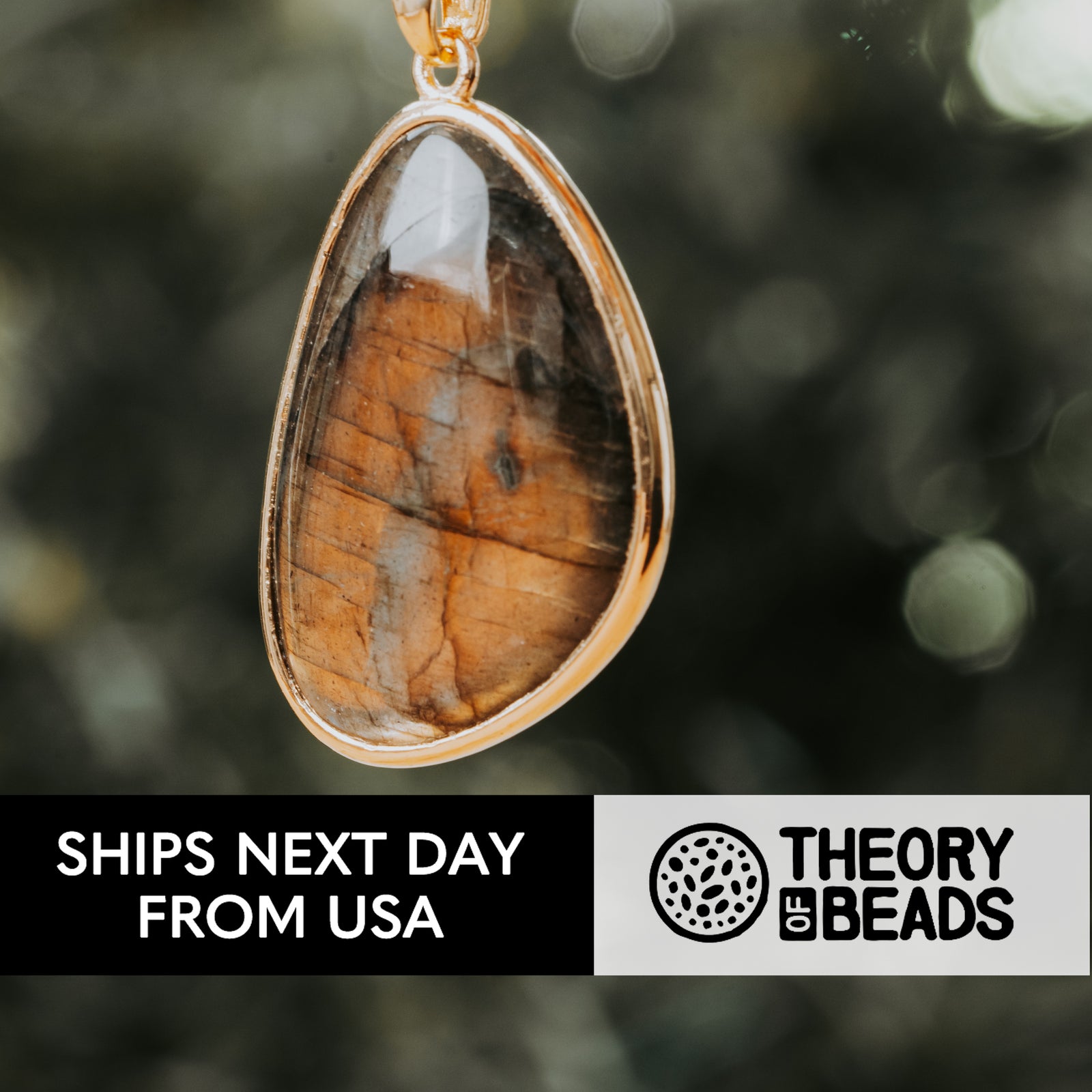 Theory of beads blue and green labradorite stone pendant with gold chain