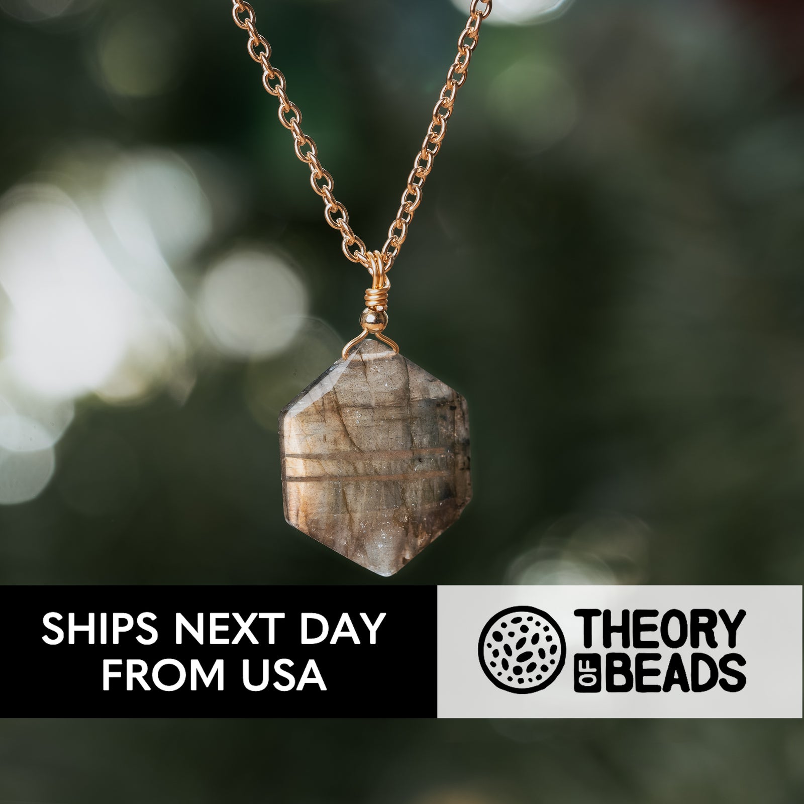Hexagon labradorite pendant with gold chain