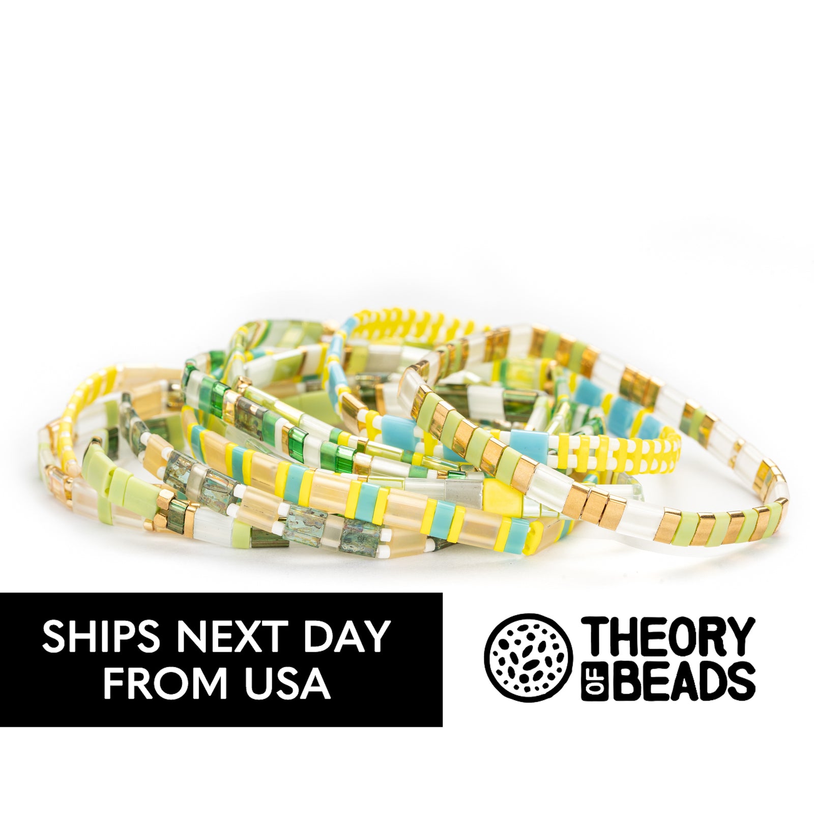 Lemony Green Tila Beads Bracelets