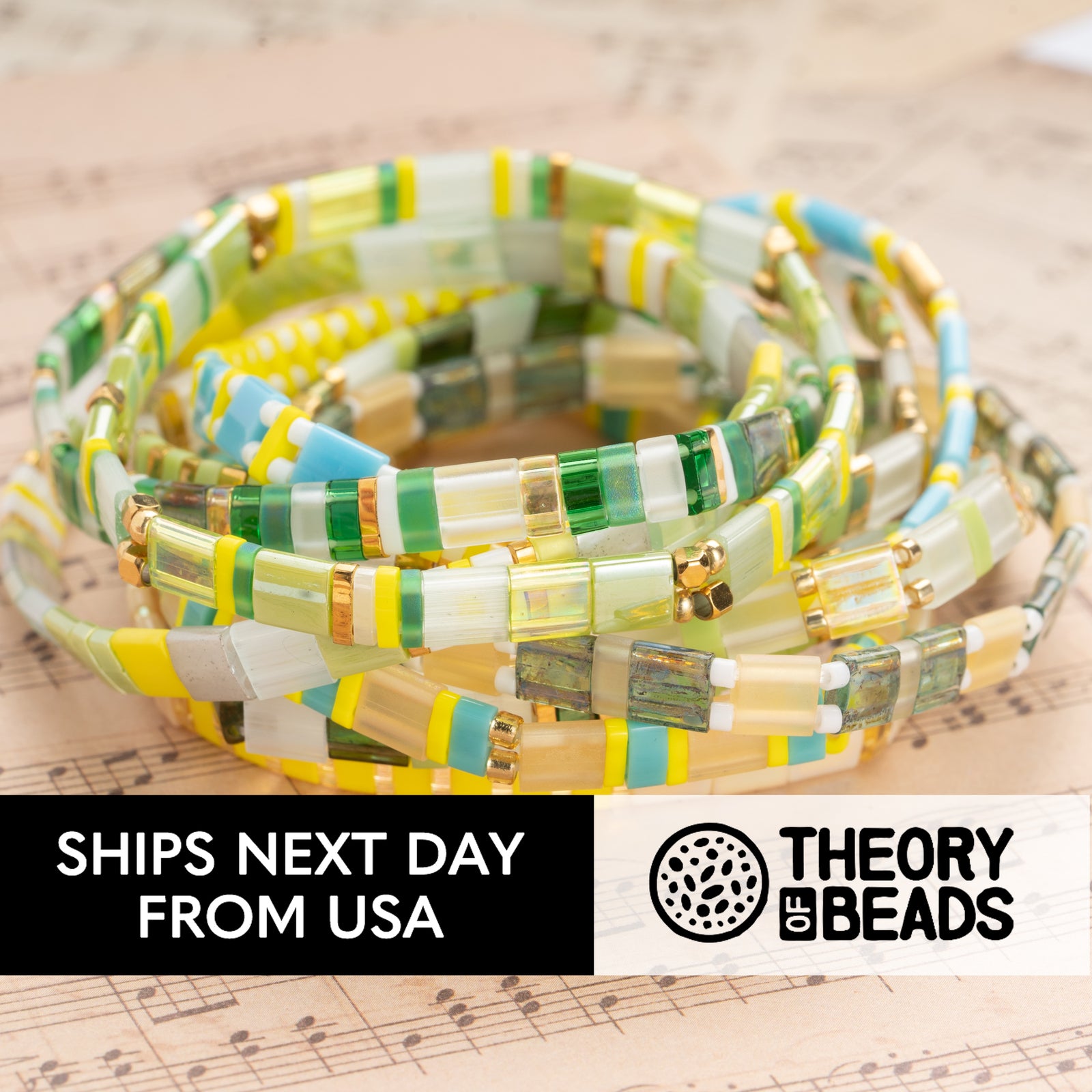 Lemony Green Tila Beads Bracelets