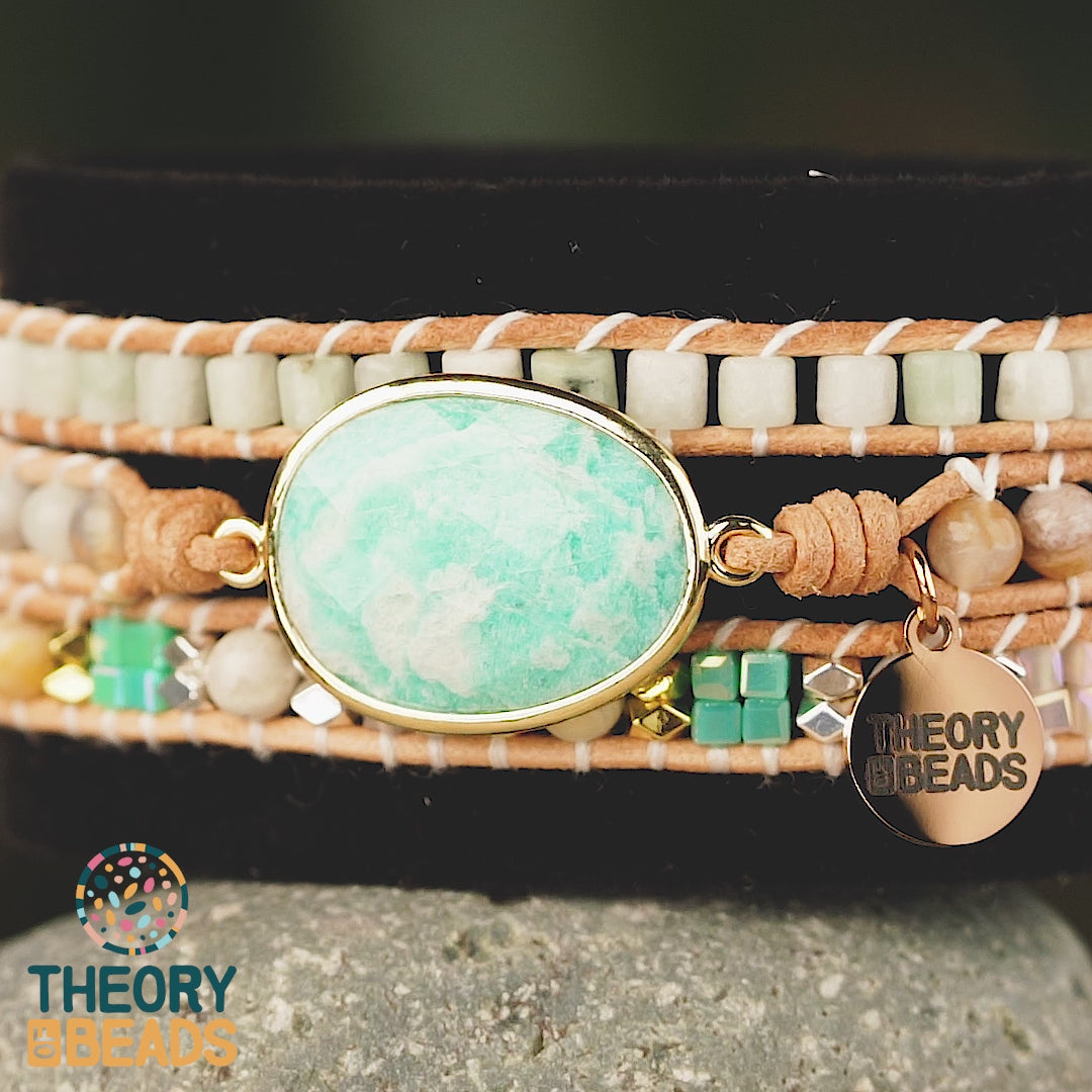 Triple wrap bracelet with natural amazonite stone bracelet 