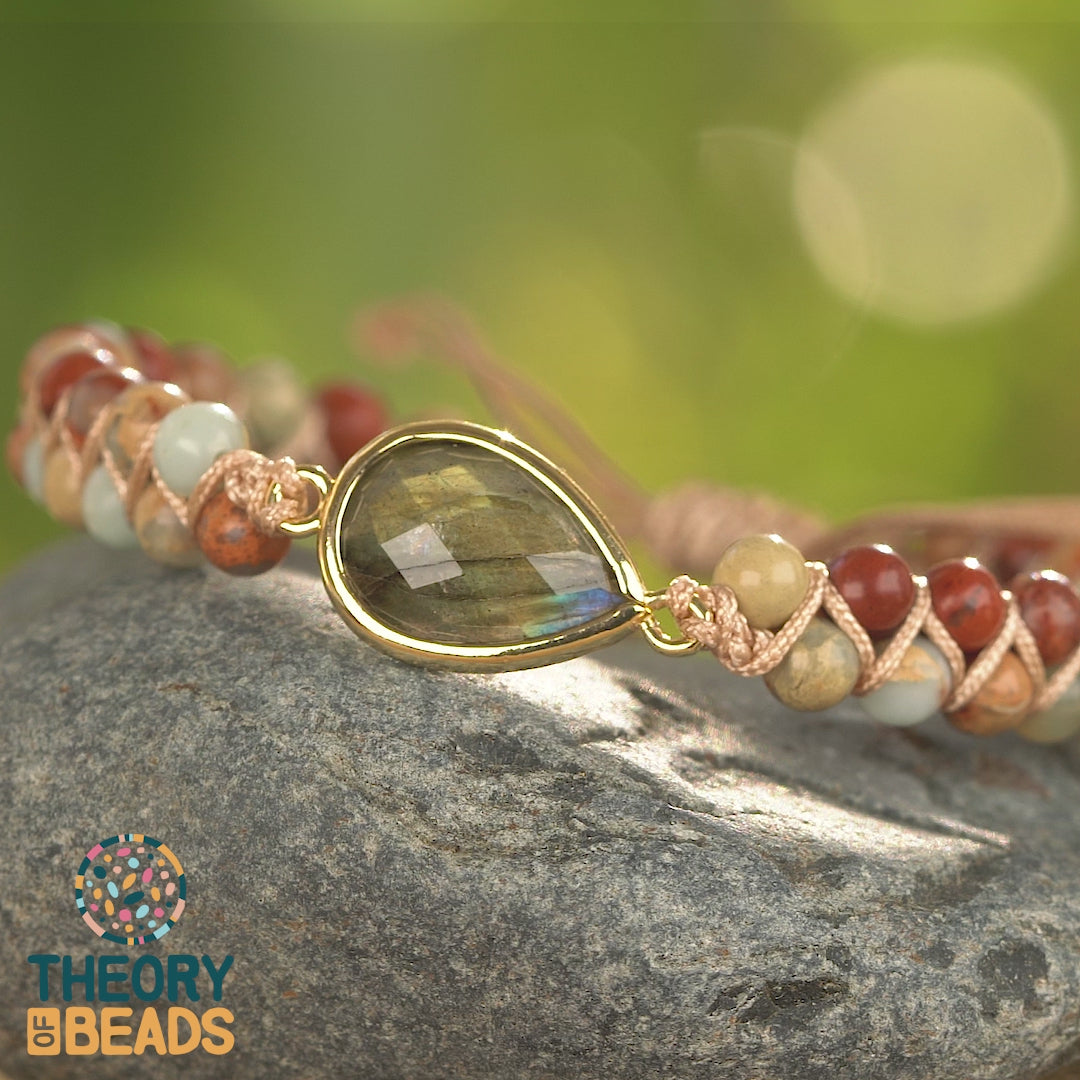 Gray Teardrop Labradorite Beaded Bracelet