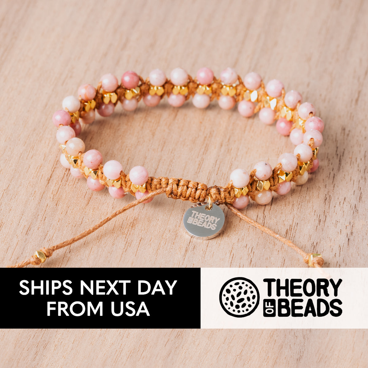 Pink and gold rhodonite stone beads stackable bracelet 