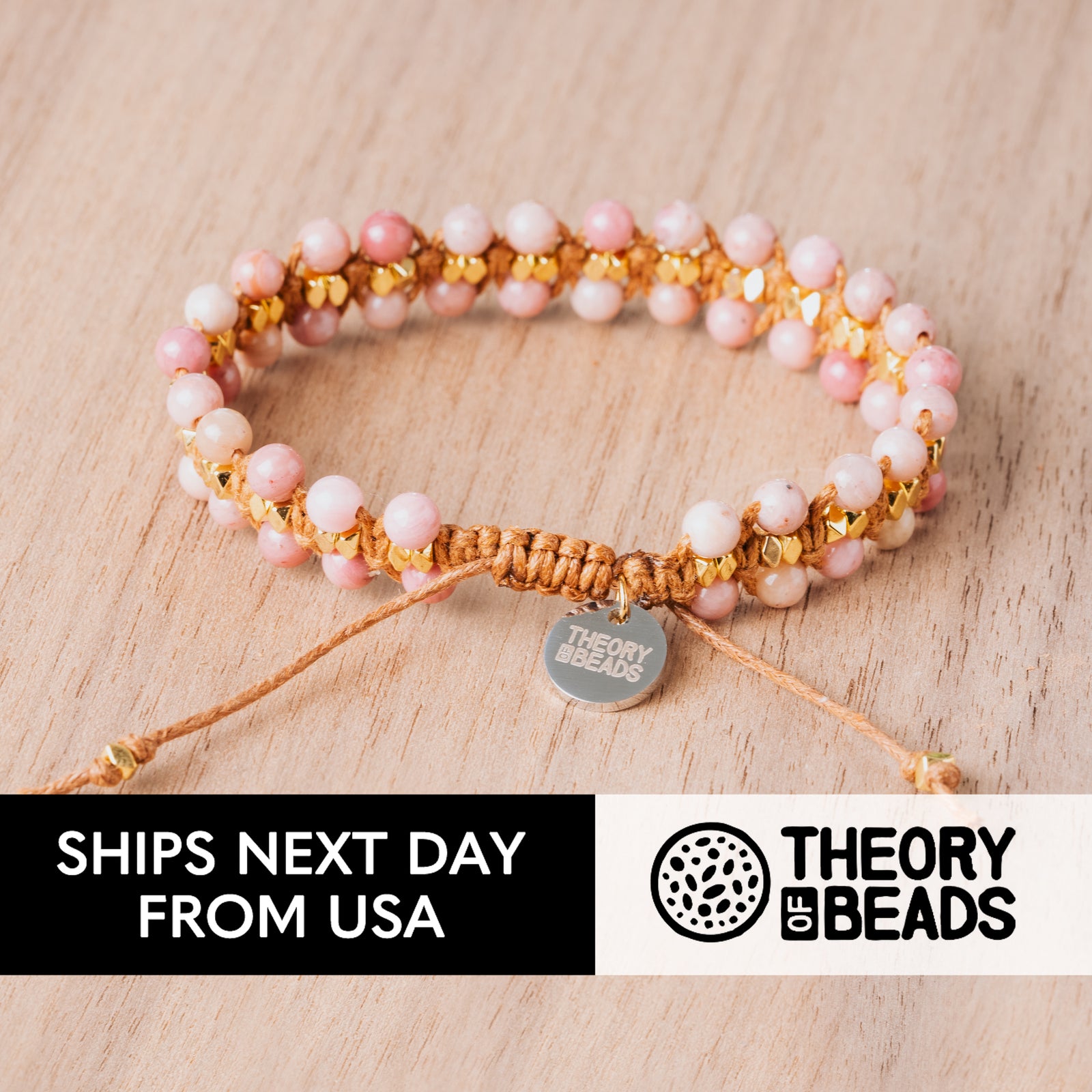 Pink and gold rhodonite stone beads stackable bracelet 