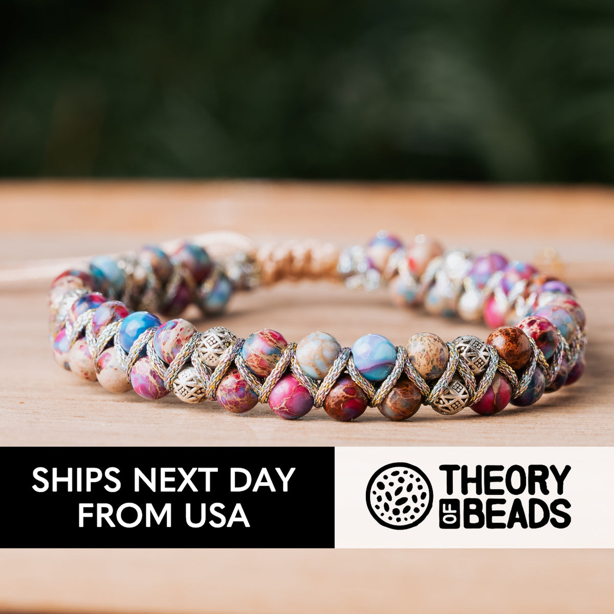 Theory of beads women&#39;s braided bracelet with jasper stones