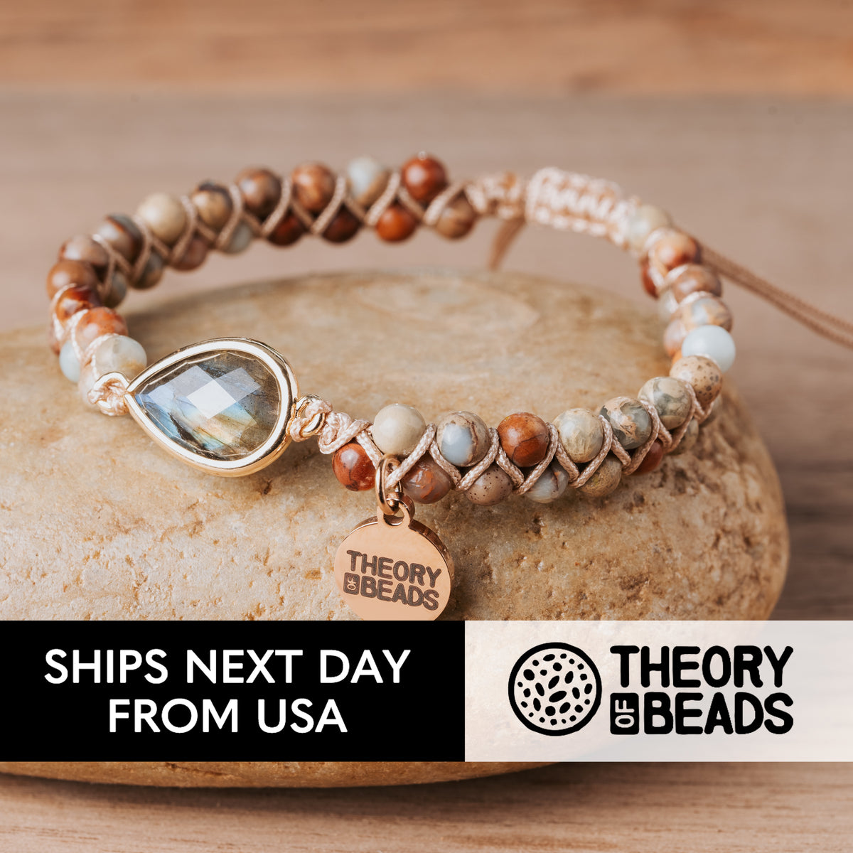 Gray Teardrop Labradorite Beaded Bracelet