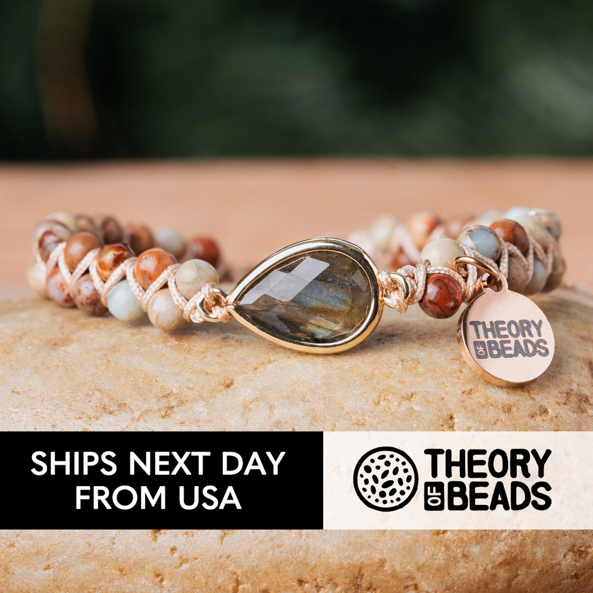 Gray Teardrop Labradorite Beaded Bracelet