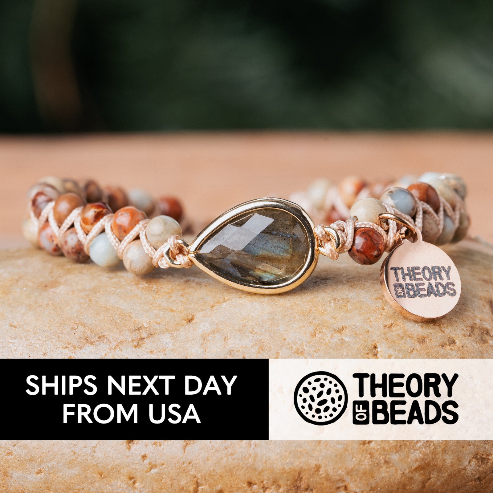 Gray Teardrop Labradorite Beaded Bracelet