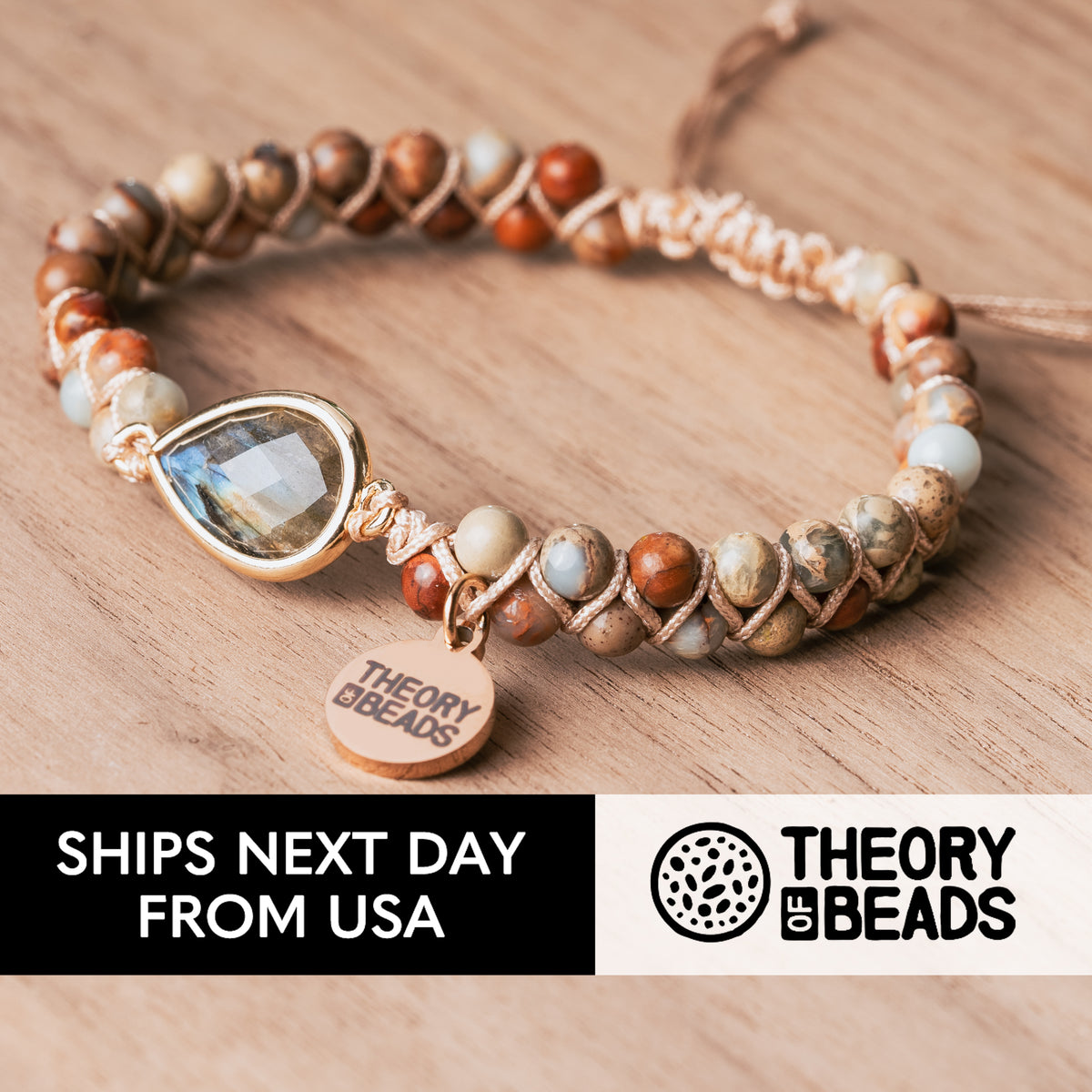 Gray Teardrop Labradorite Beaded Bracelet