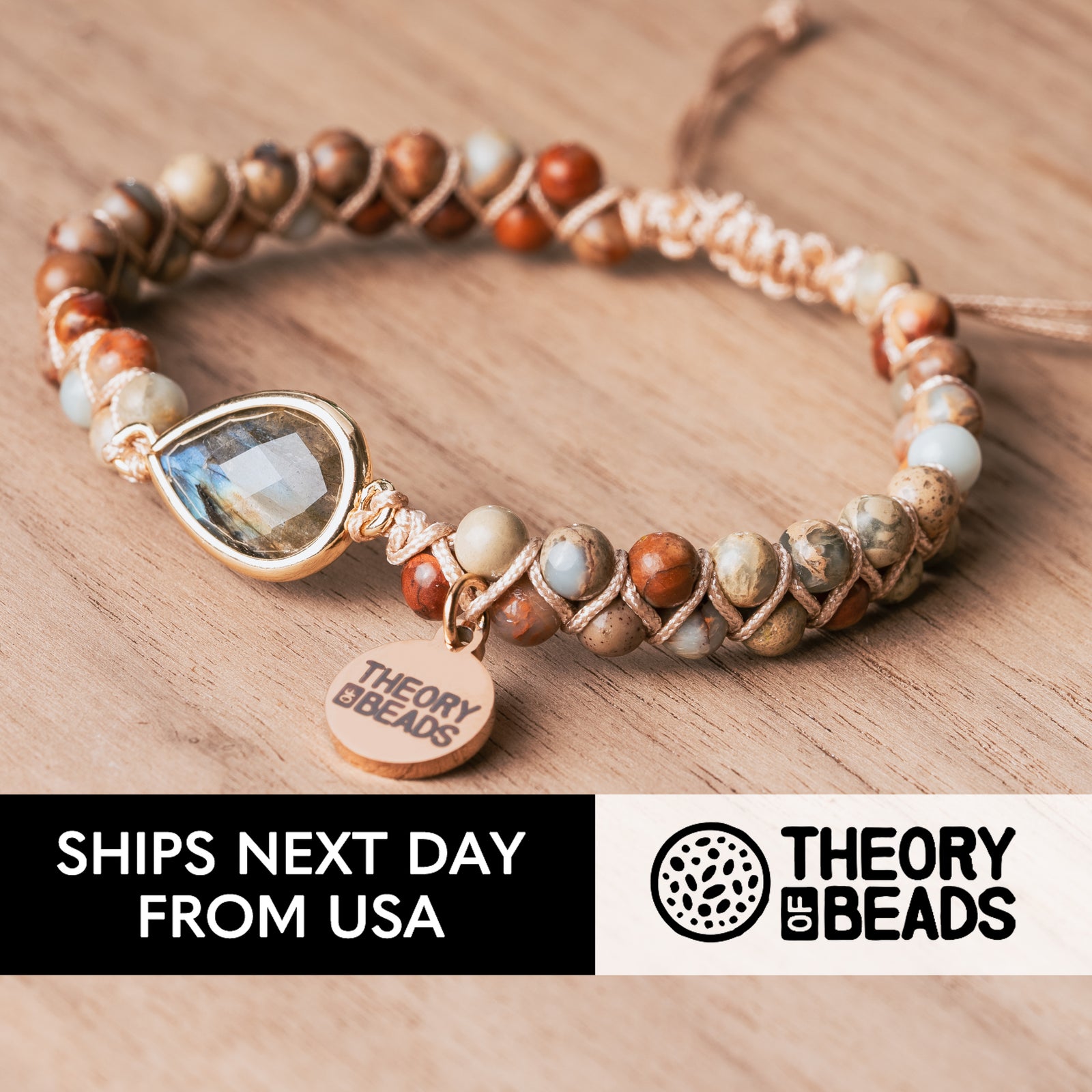 Gray Teardrop Labradorite Beaded Bracelet