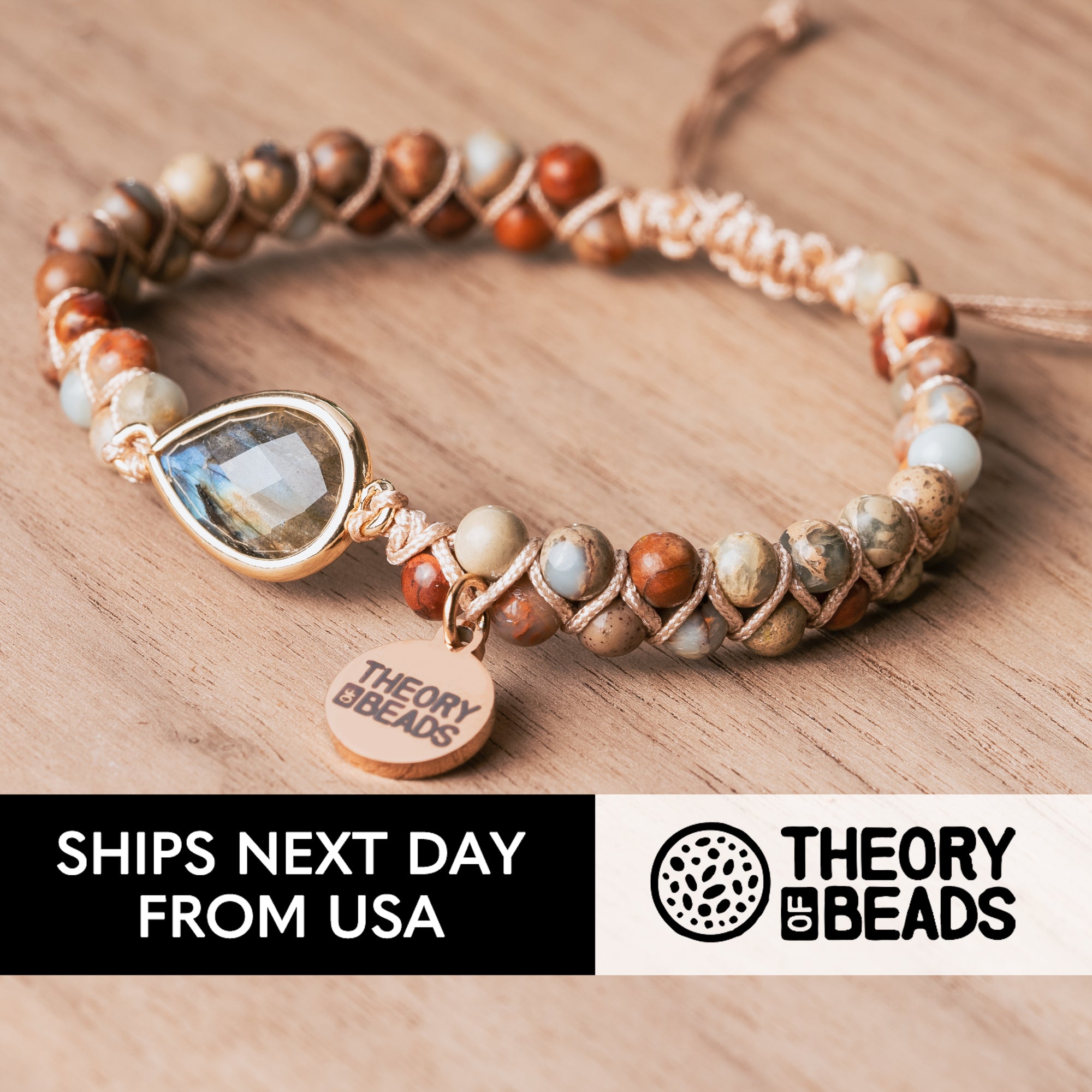 Gray Teardrop Labradorite Beaded Bracelet