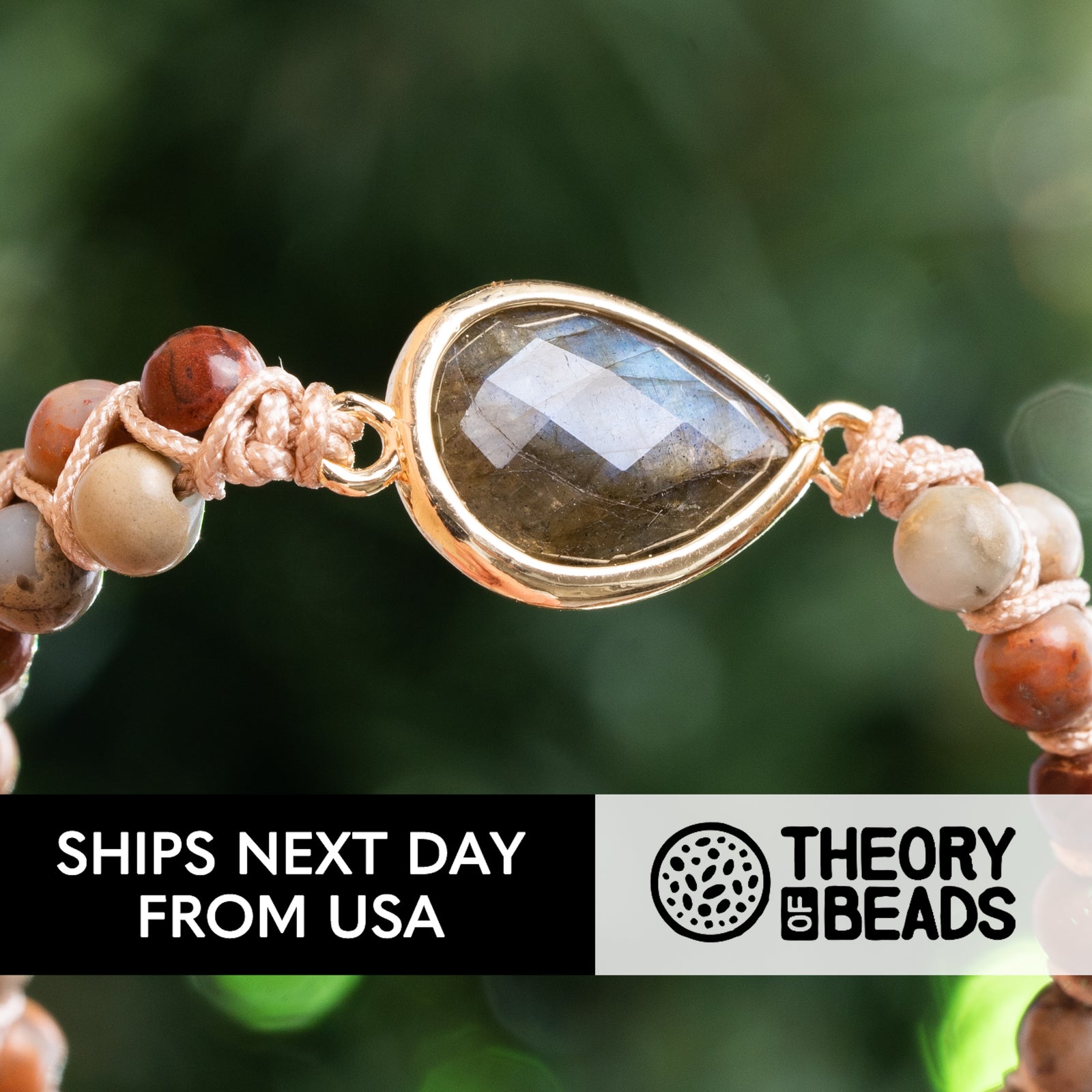 Gray Teardrop Labradorite Beaded Bracelet