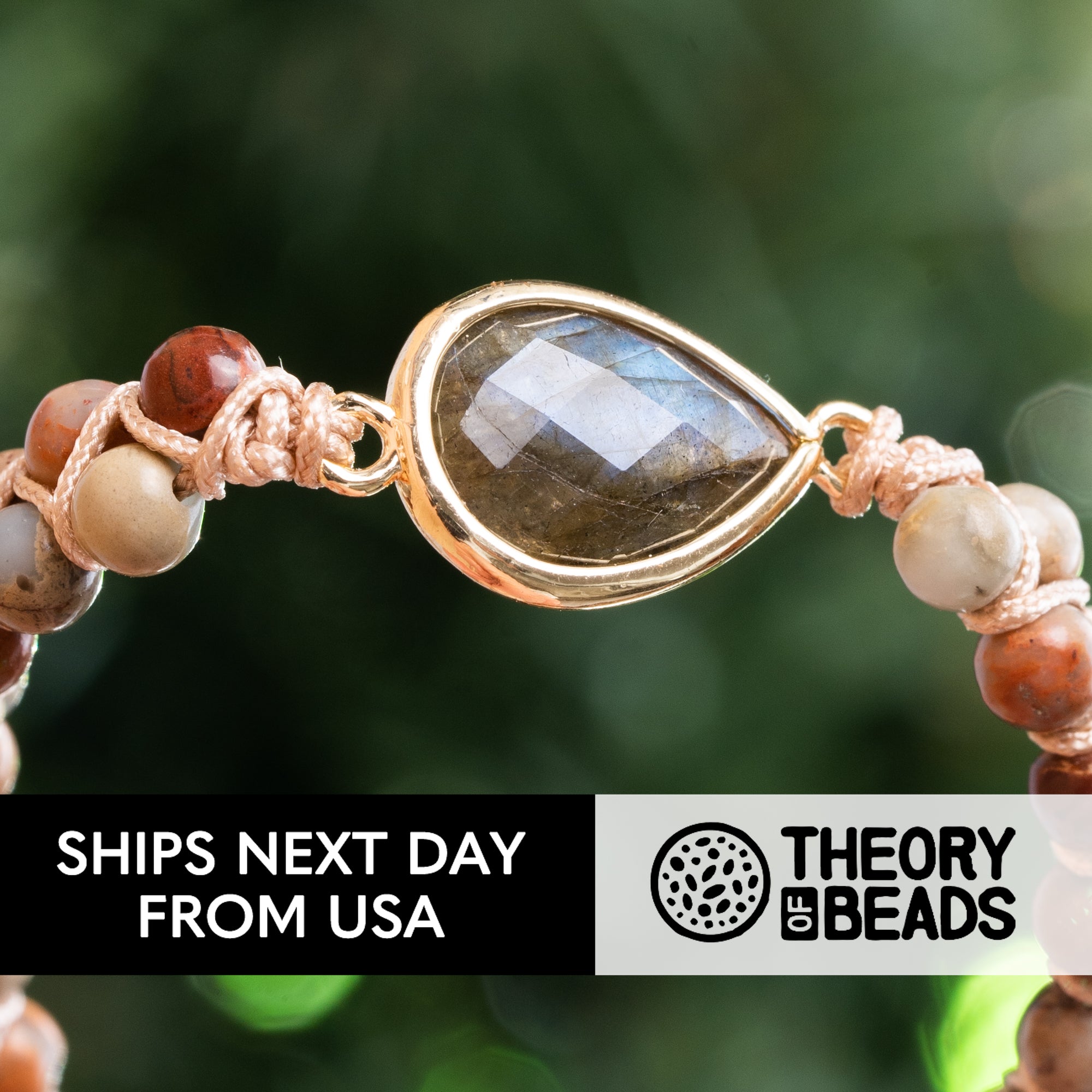 Gray Teardrop Labradorite Beaded Bracelet