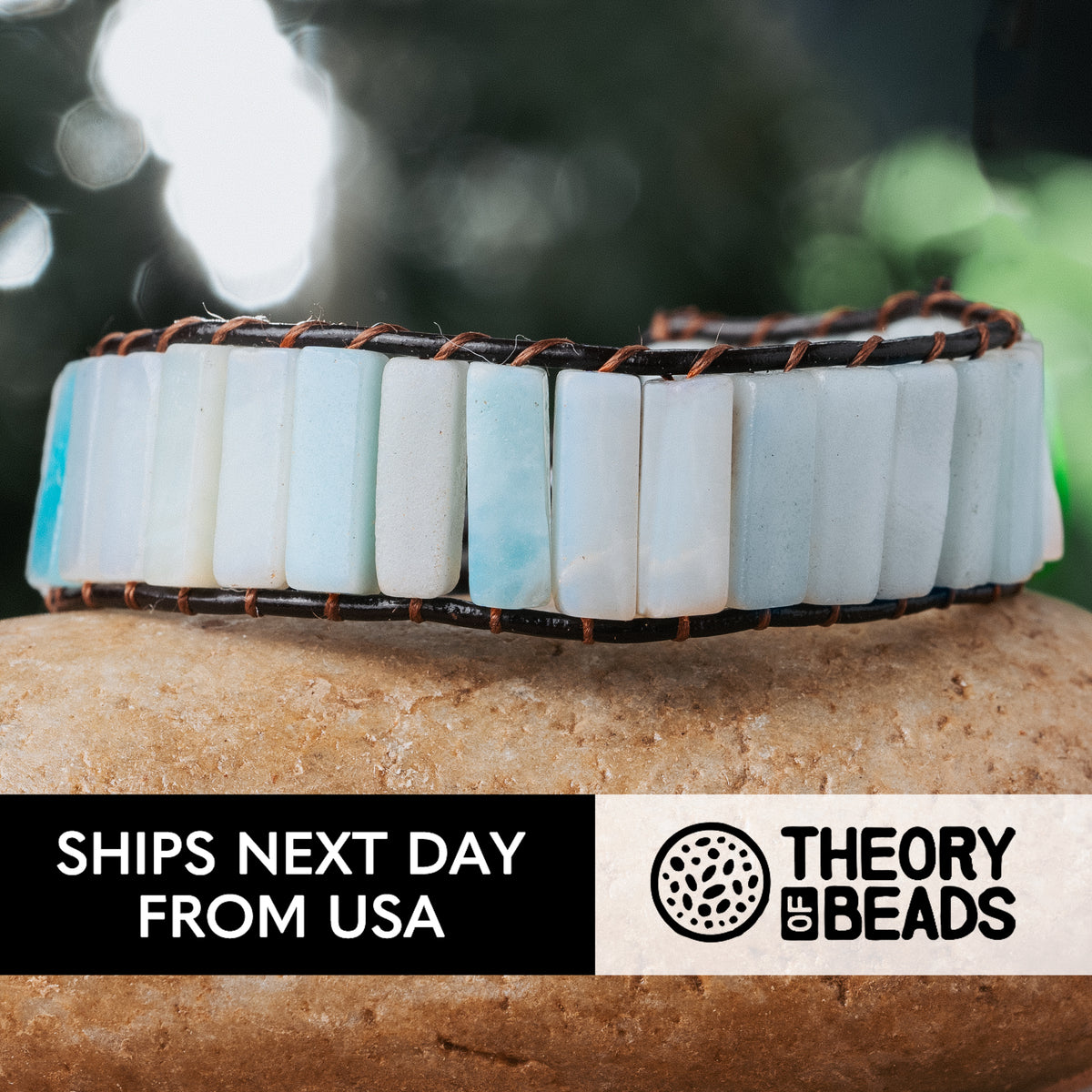 Cool Amazonite Stone Leather Bracelet