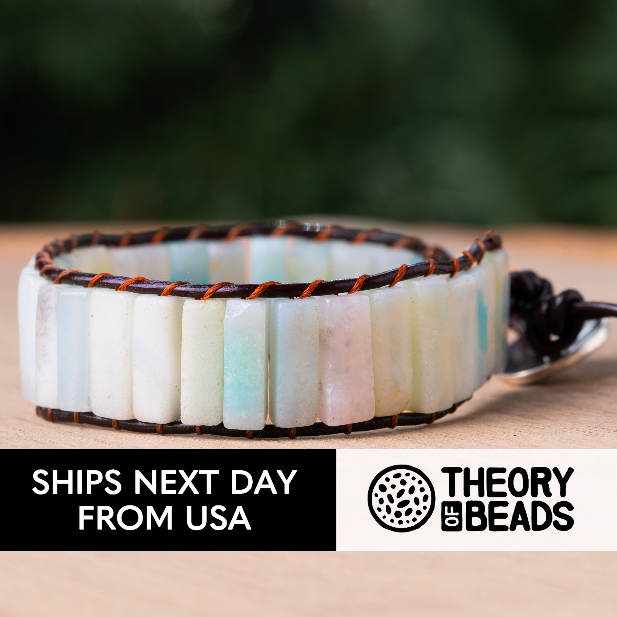 Cool Amazonite Stone Leather Bracelet