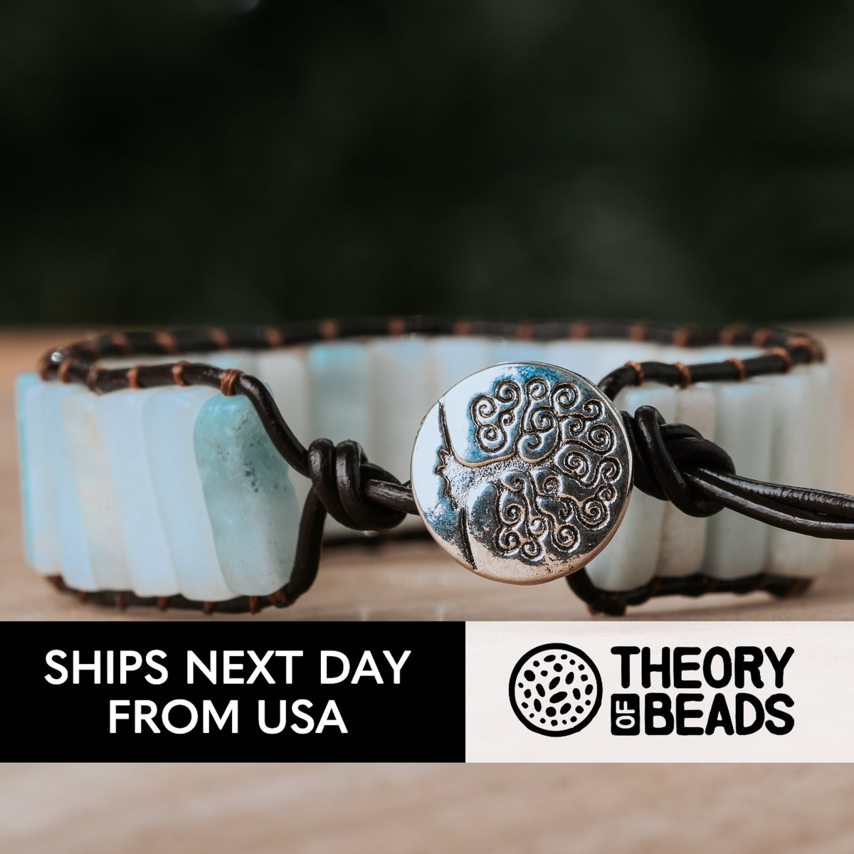 Cool Amazonite Stone Leather Bracelet