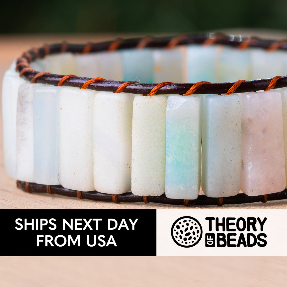 Cool Amazonite Stone Leather Bracelet