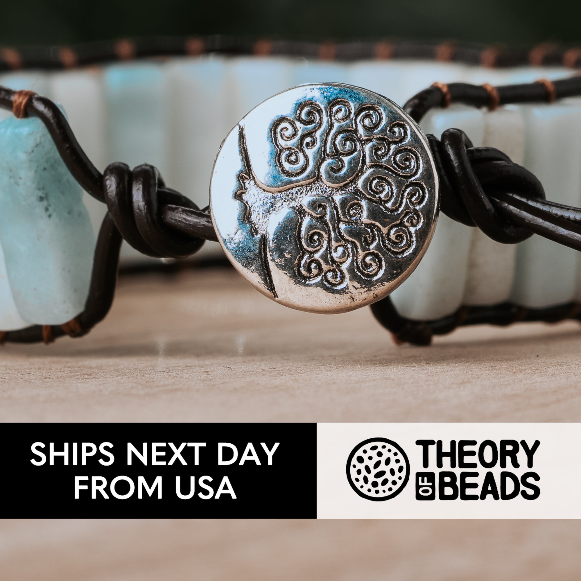 Cool Amazonite Stone Leather Bracelet