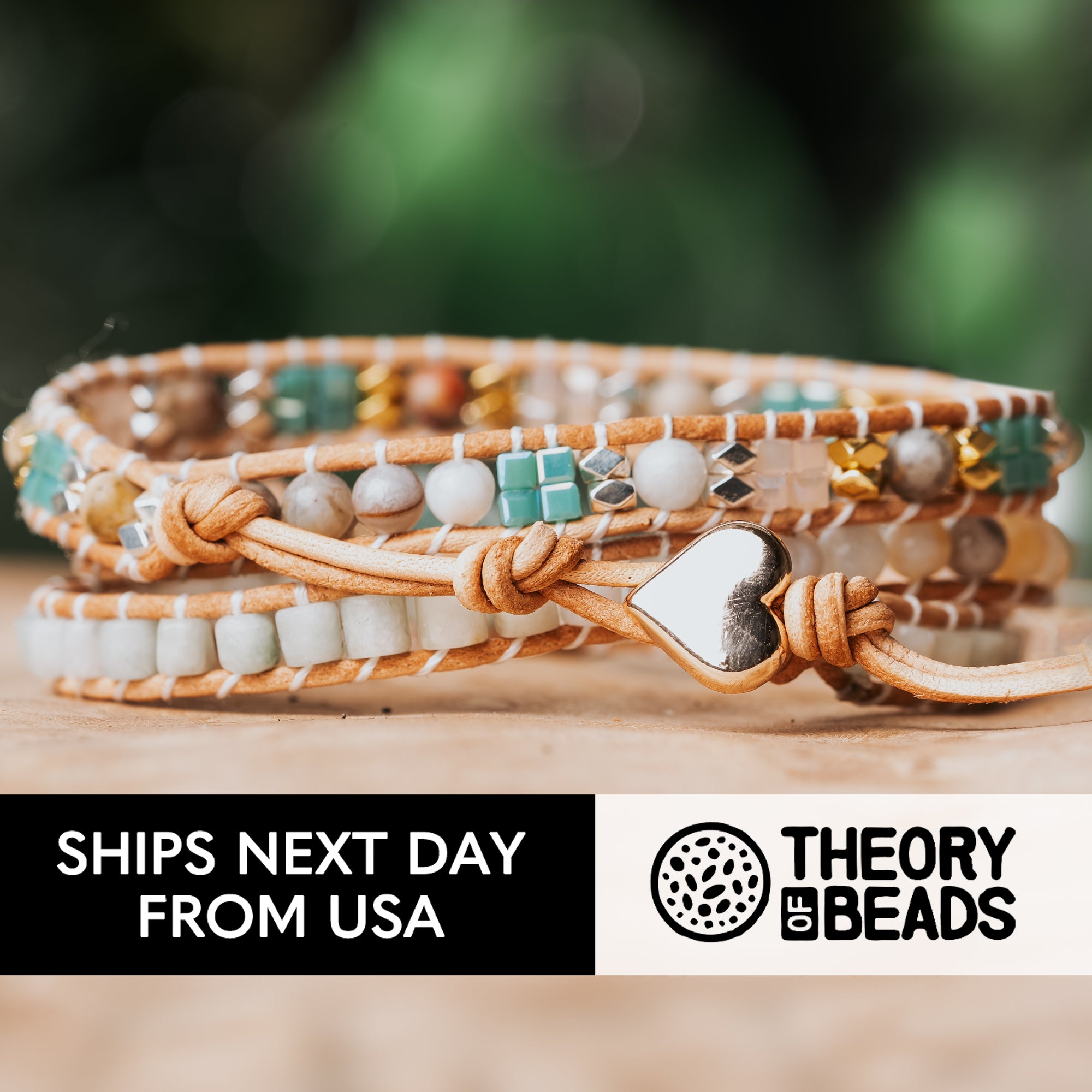 Blue and gold natural amazonite stone bracelet with jasper beads