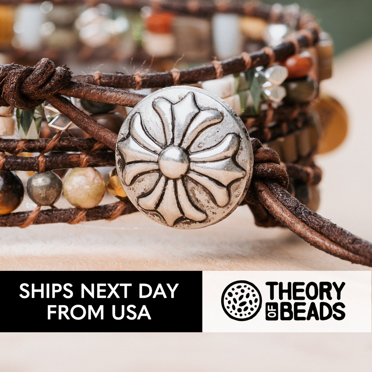 Natural three leather wrap bracelet with tiger&#39;s eye stone 