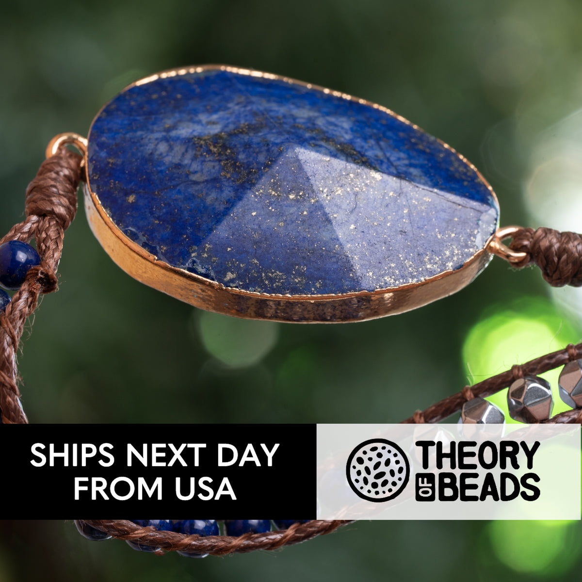 Blue and silver bracelet for women with dark blue lapis lazuli crystal 