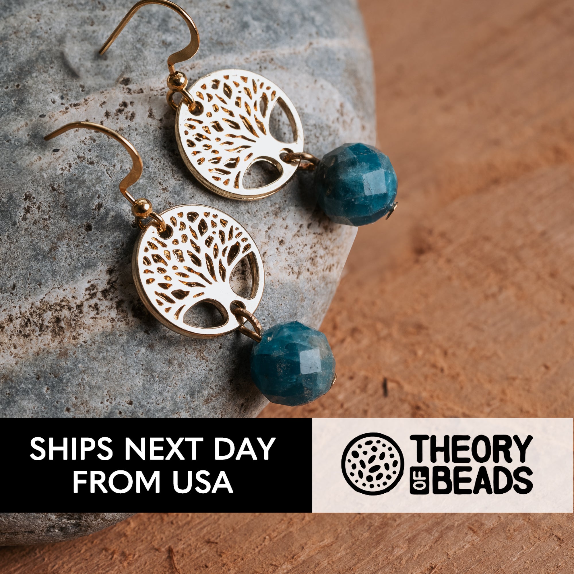 Beautiful circular dangle tree of life gold and blue earrings for her