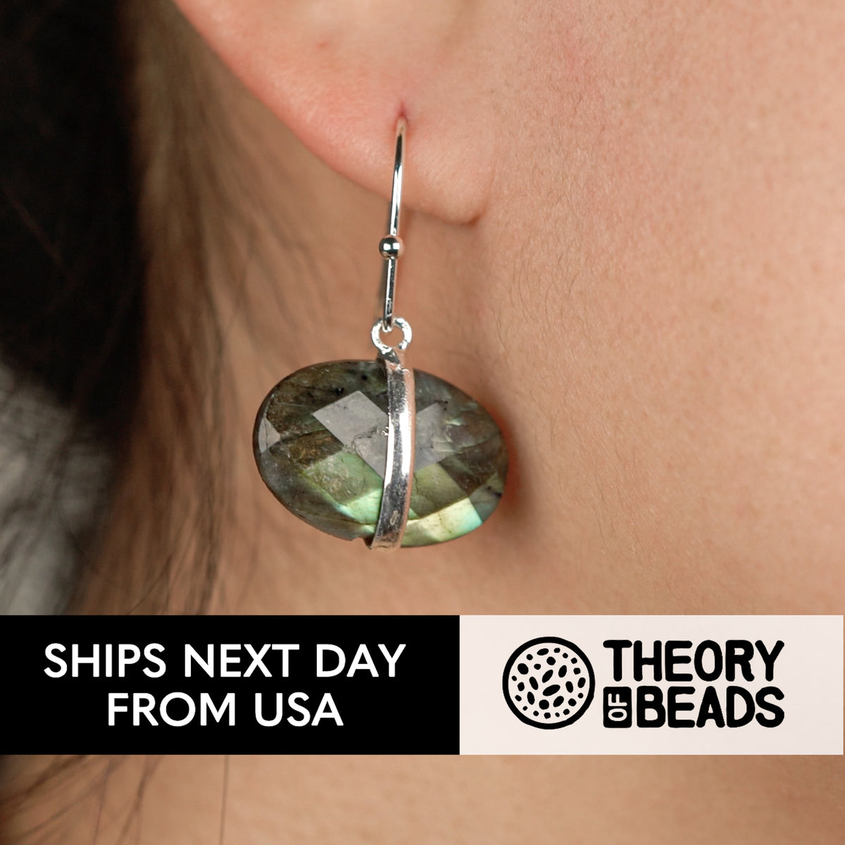 Handmade and handcut earrings with natural labradorite stones