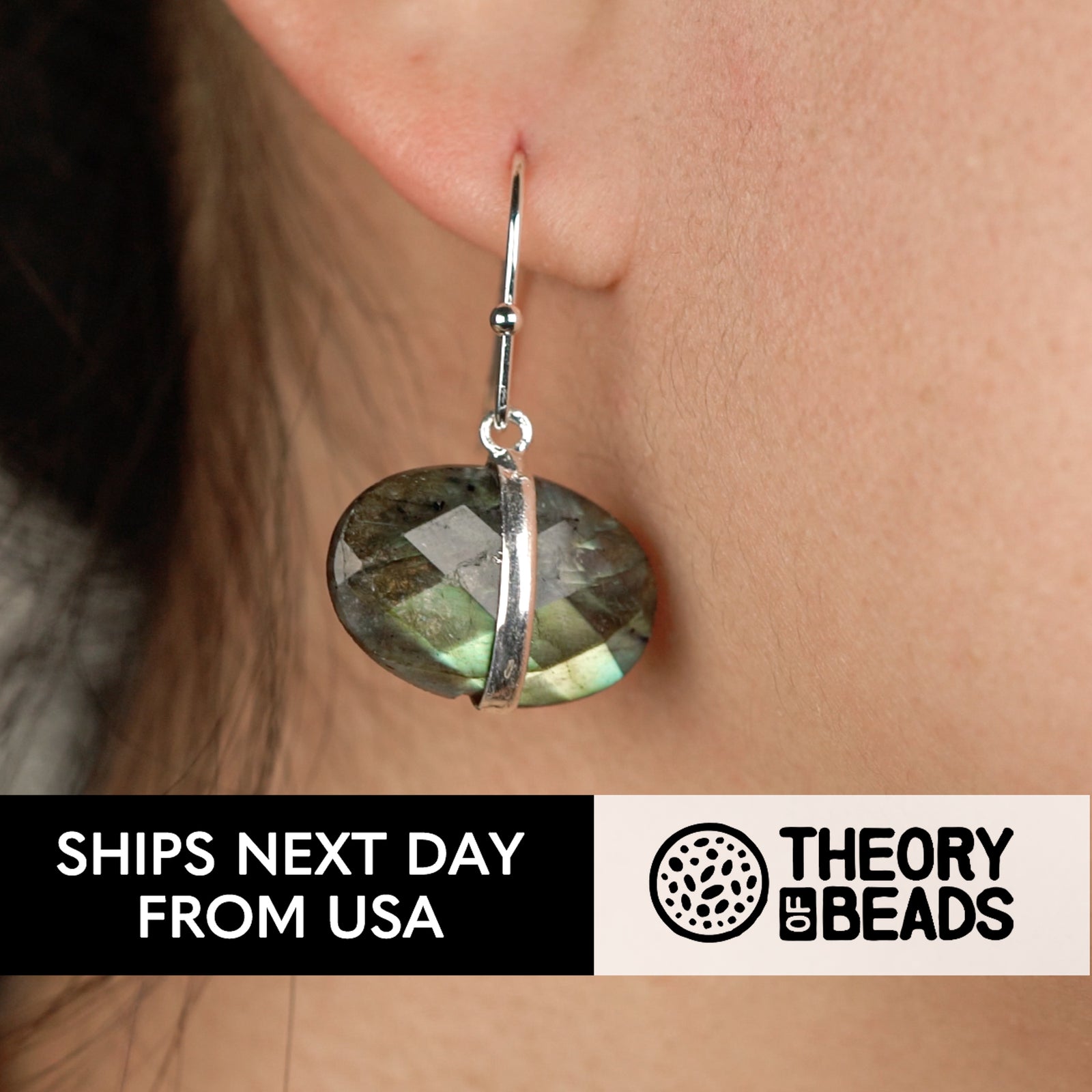 Handmade and handcut earrings with natural labradorite stones