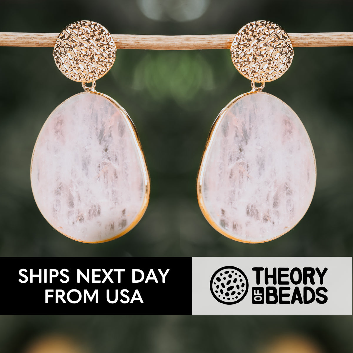 Handmade rose quartz gold earrings for her