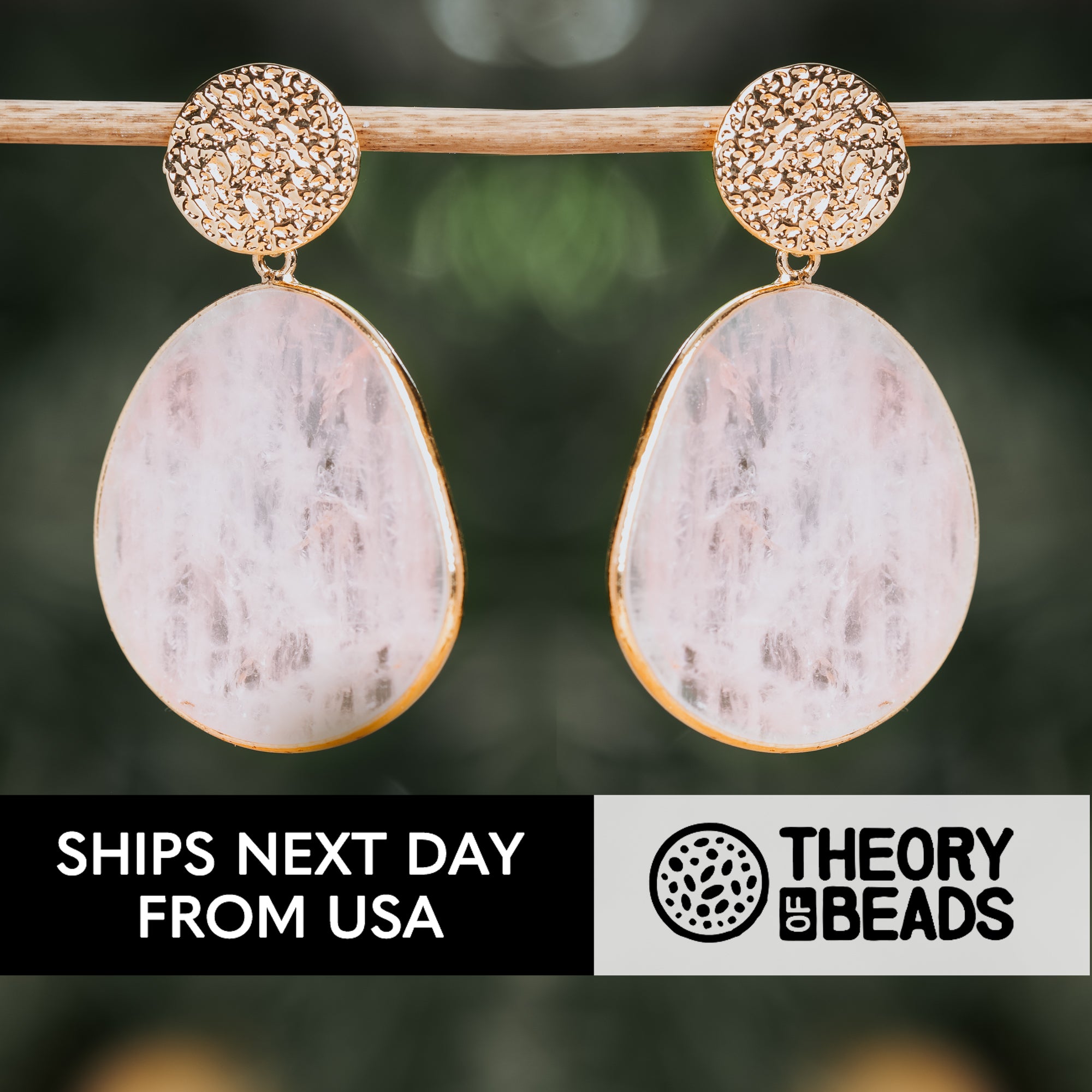 Handmade rose quartz gold earrings for her