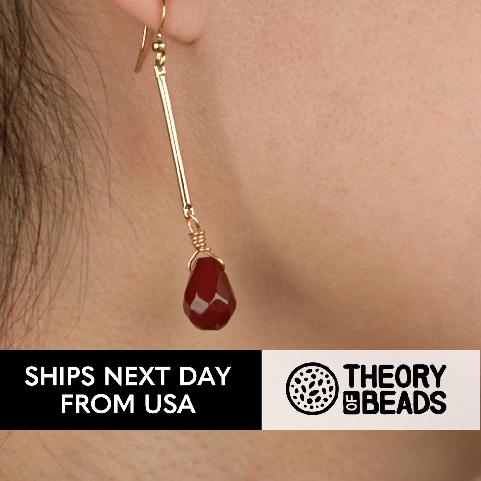 Theory of Beads' Eye-catching red and gold earrings with dangle stones for women